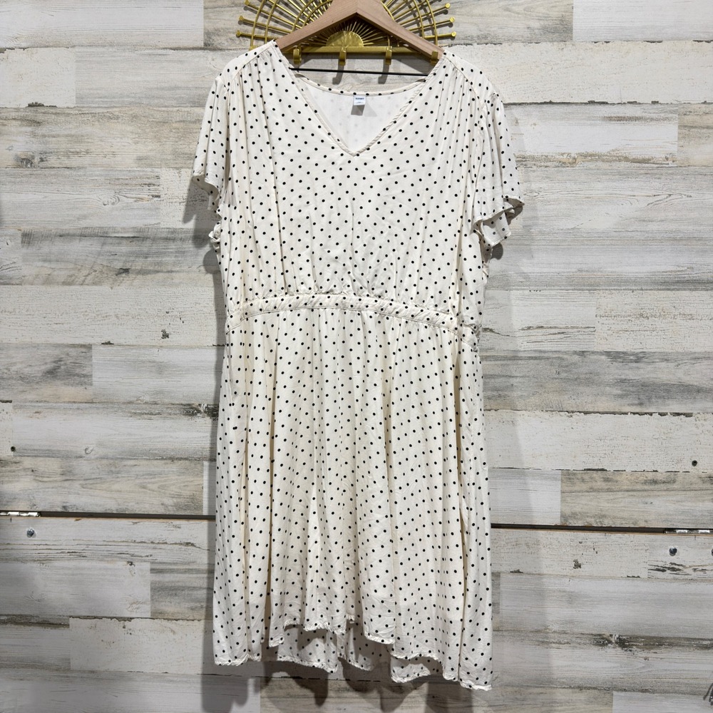 Old Navy Polka Dot Fit & Flare Dress Women XXL White Rayon Retro Flawed*